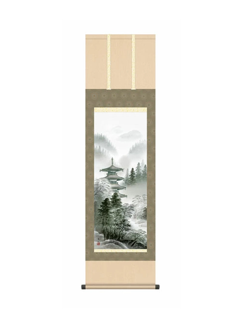 鈴村秀山(三美会) 水墨塔景 尺三