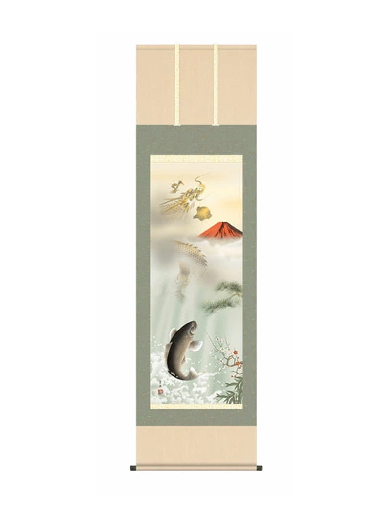 石田芳園(三美会) 紅峰登龍門之図 尺三