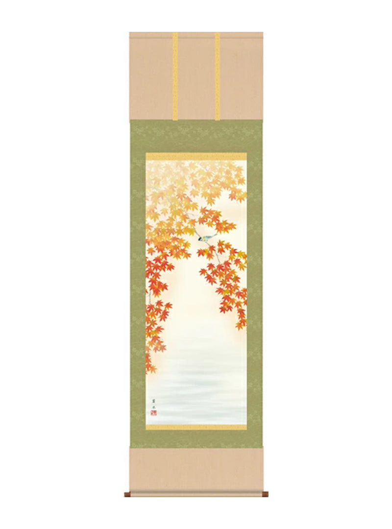 緒方葉水 鳥紅葉に頬白 尺五