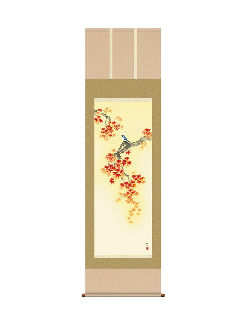 浮田秋水 紅葉に小鳥 尺五