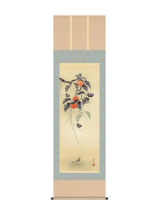 吉井蘭月 柿に小鳥 尺五