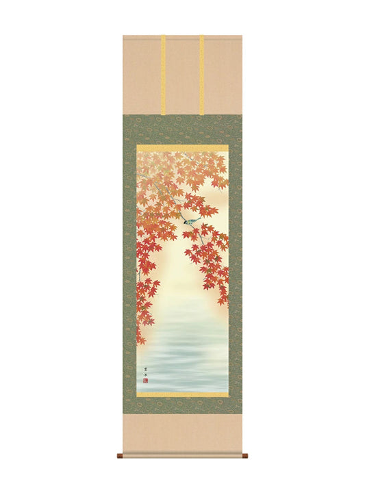 緒方葉水 紅葉に頬白 尺五