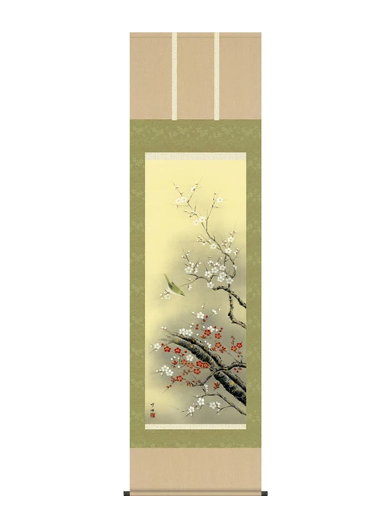 田村竹世 春紅白梅に鶯 尺五