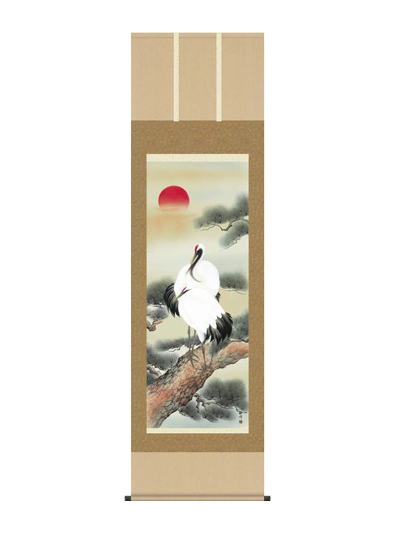 山村観峰 鶴亀松上双鶴 尺五