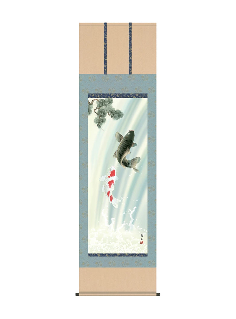 榎本東山 夫婦滝昇鯉 尺五