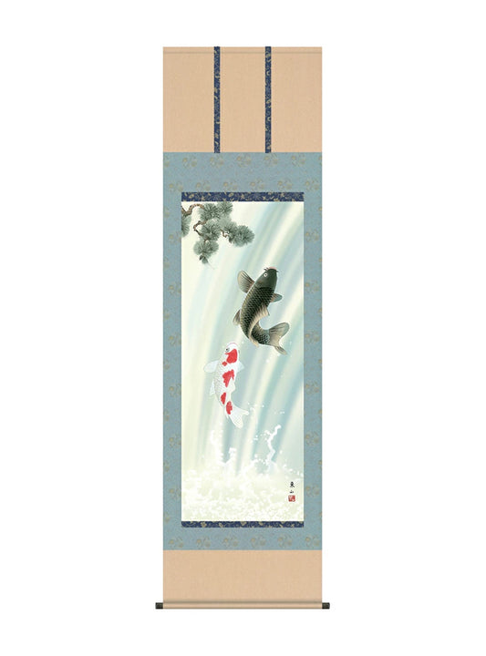 榎本東山 夫婦滝昇鯉 尺五