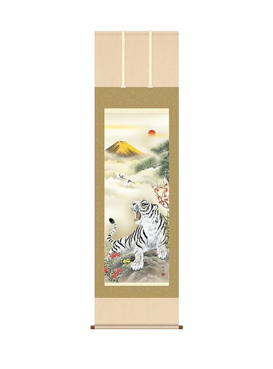 長江桂舟 白虎南天吉兆図 尺五