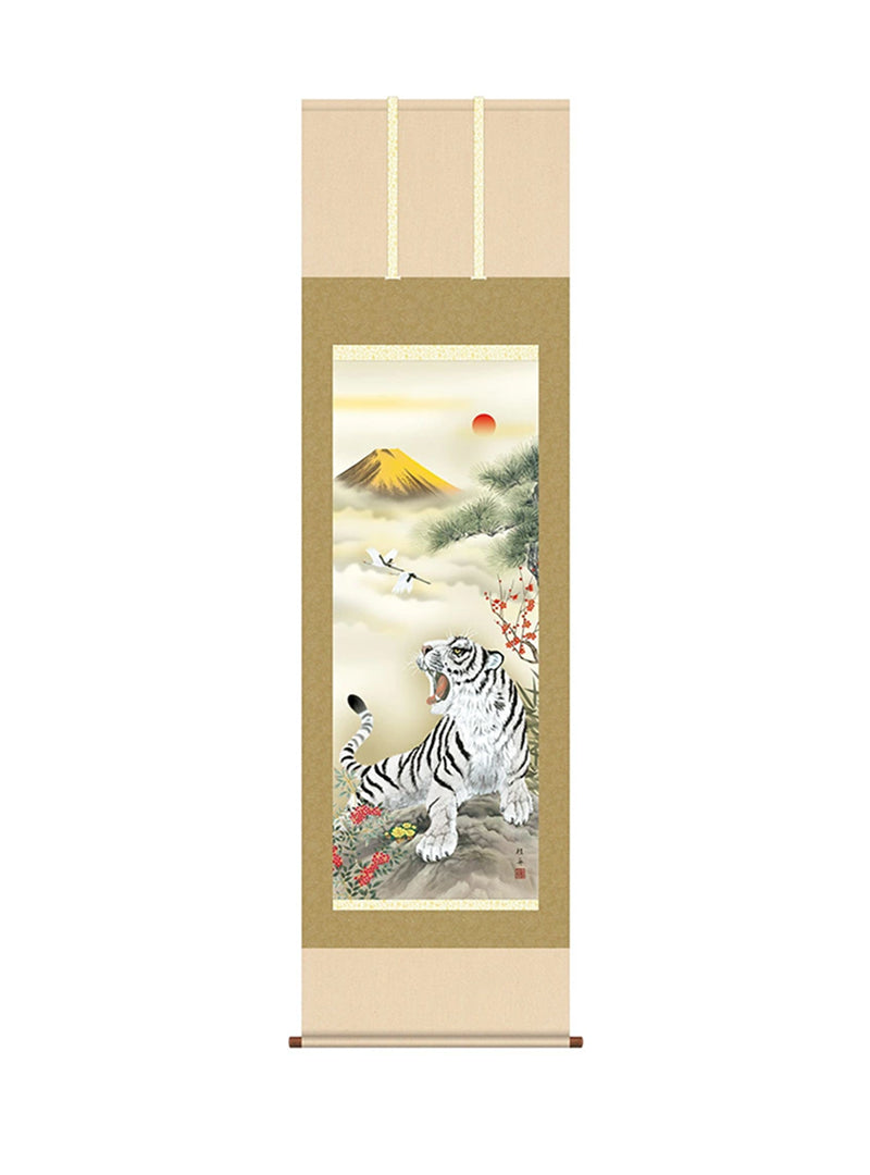 長江桂舟 白虎南天吉兆図 尺五