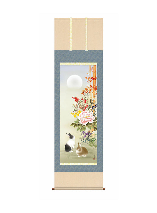 北山歩生 吉祥名花兎之図 尺五