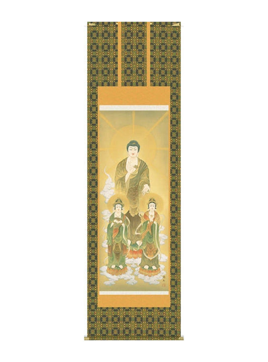 高見蘭石 仏書画阿弥陀三尊仏 尺五