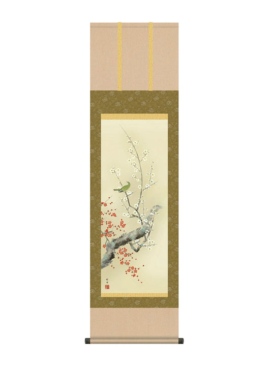 田村竹世 紅白梅に鶯 尺三